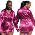 Most Popular Solid Color Silk Ladies Suit Plus Size Two Piece Short Set